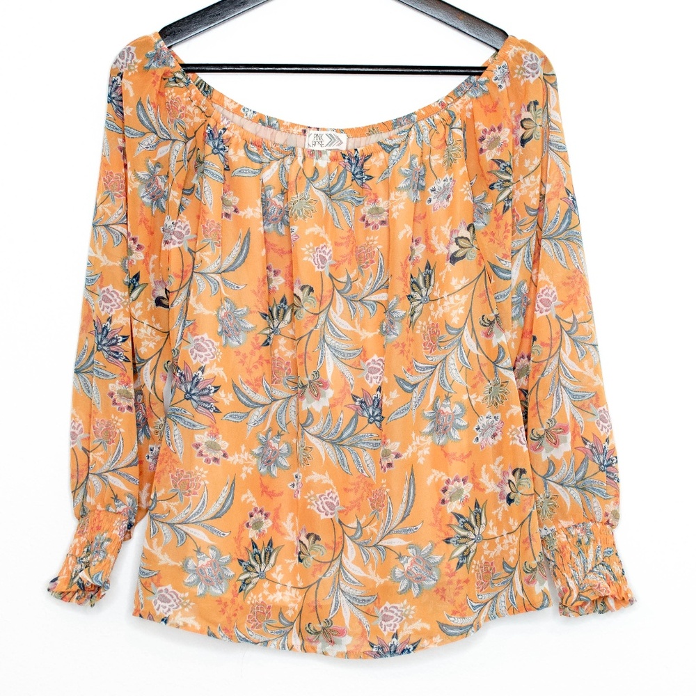 Pink Rose Womens Top Floral Sheer Orange Medium AR